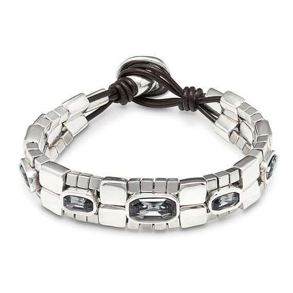 Серебряный браслет женский гибкий браслет с кожаной вставкой и кристаллами Swarovski UNOde50 Viper