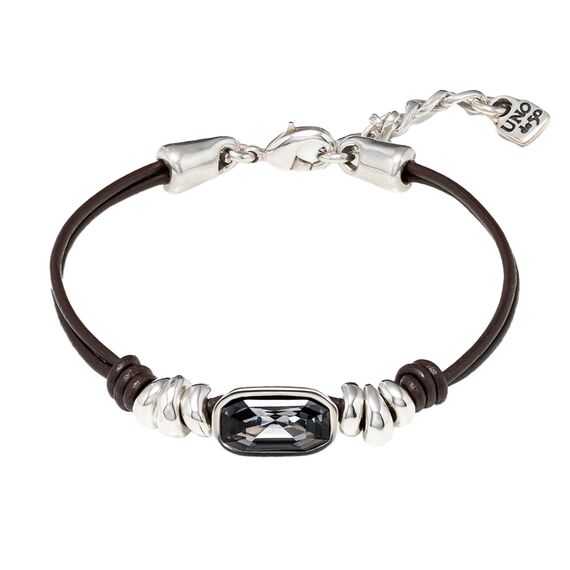 Кожаный браслет женский с серебряными вставками и кристаллом Сваровски UNOde50