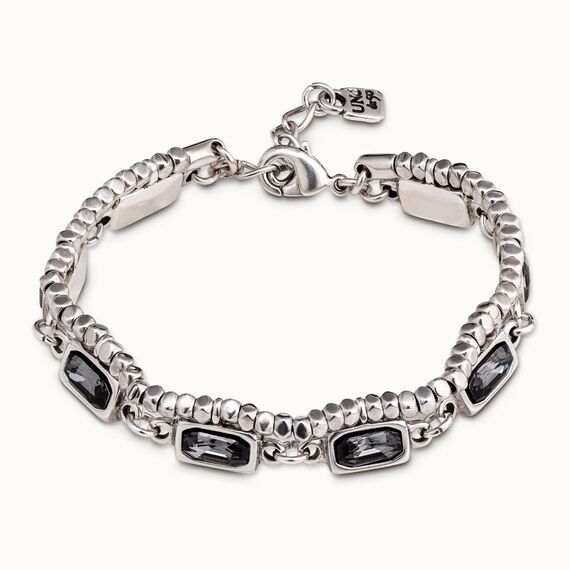 Серебряный браслет женский утонченный с кристаллами Swarovski темно-серого цвета UNOde50 Snake