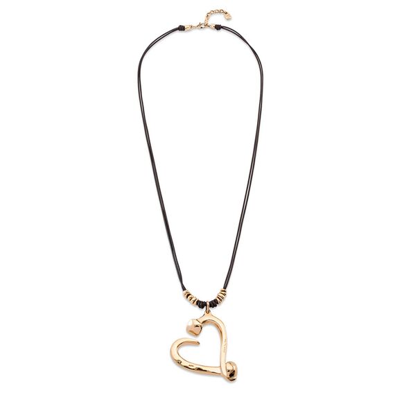 Колье с золотым сердцем из двух гвоздей на кожаных шнурках UNOde50 BIG LOVE