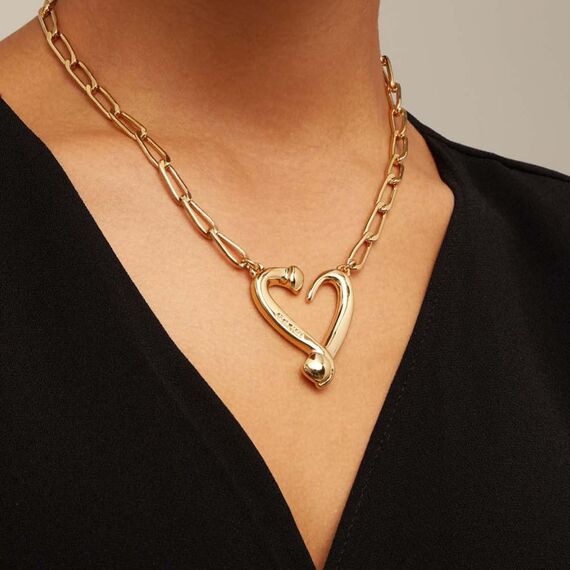 Золотая цепочка женская с подвеской Сердце из двух гвоздей UNOde50 One Love, изображение 3