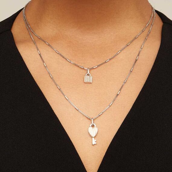 Многослойное ожерелье женское c серебром Ключ и замок UNOde50 Unlock, изображение 2