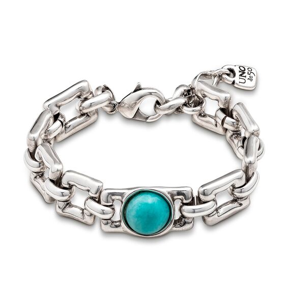 Серебряный браслет женский с квадратными звеньями и бирюзой в центре UNOde50 Linda