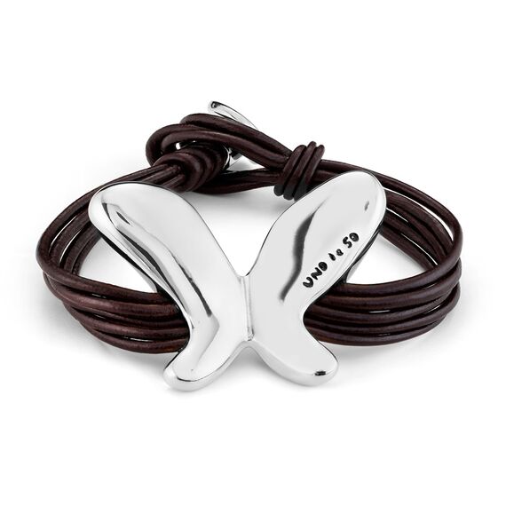 Кожаный браслет женский с серебром Бабочка UNOde50 Butterfly Effect