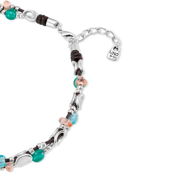 Кожаное ожерелье женское с серебряными элементами и бусинами UNOde50 Charming, изображение 3