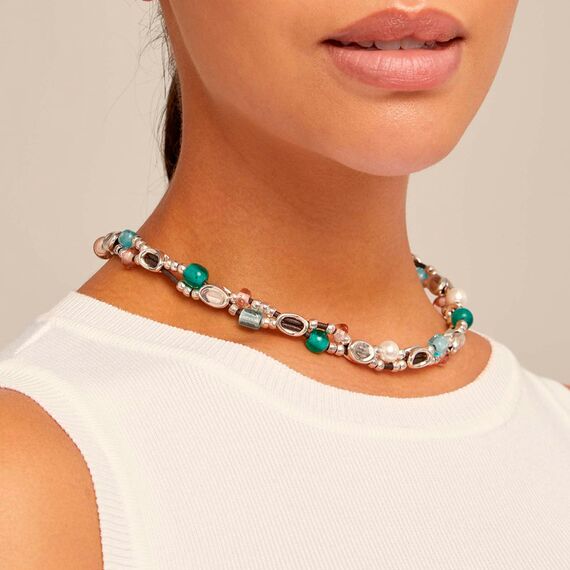 Кожаное ожерелье женское с серебряными элементами и бусинами UNOde50 Charming, изображение 5