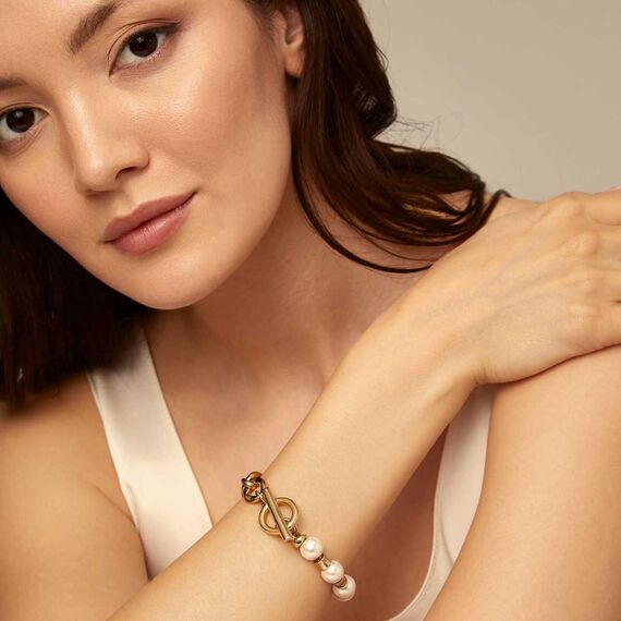 Золотой браслет с комбинированными звеньями UNOde50 Pearl & Match, Размер (мм): 165, изображение 4