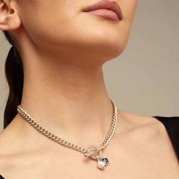 Женское ожерелье серебряное с жемчугом и кристаллом Сваровски UNOde50 Two Expearltional, изображение 5