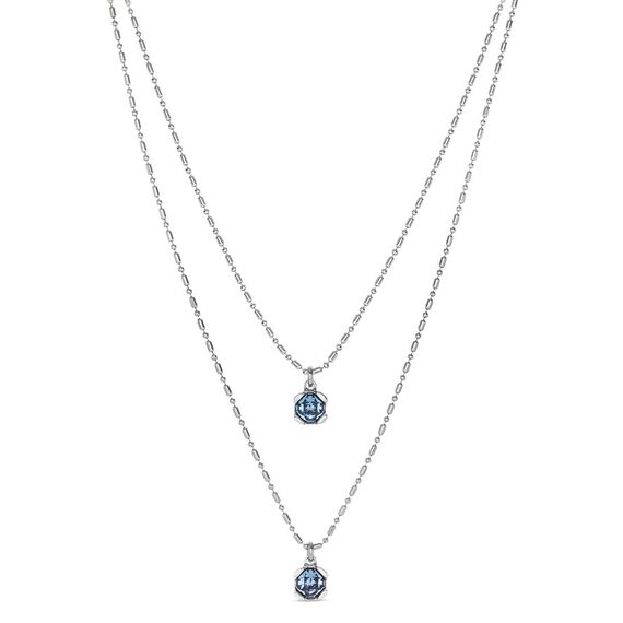 Женское ожерелье серебряное двойное с кристаллами Сваровски UNOde50 Aura Blue, изображение 2