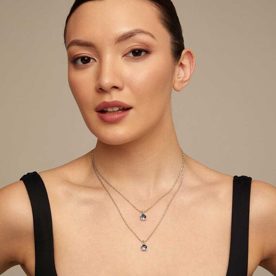 Женское ожерелье серебряное двойное с кристаллами Сваровски UNOde50 Aura Blue, изображение 4