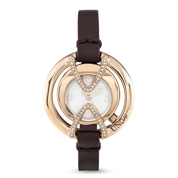 Наручные часы женские золотые на кожаном ремешке с топазами UNOde50 Daring Topaz