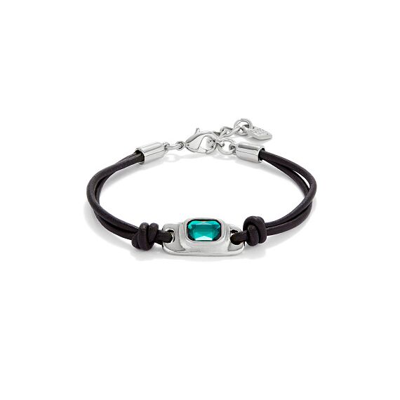 Серебряный браслет кожаный с кристаллом Сваровски UNOde50 Ser Magnetica