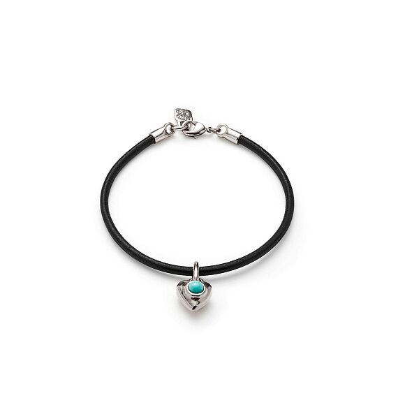 Кожаный браслет женский с серебряной подвеской и бирюзой UNOde50 Ser Unico