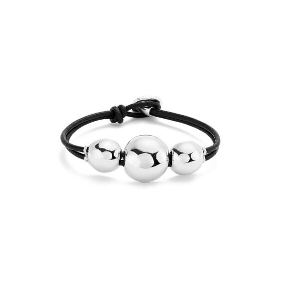 Серебряный браслет из бусин с натуральной кожей UNOde50 Ser Intrepida, Размер (мм): 155