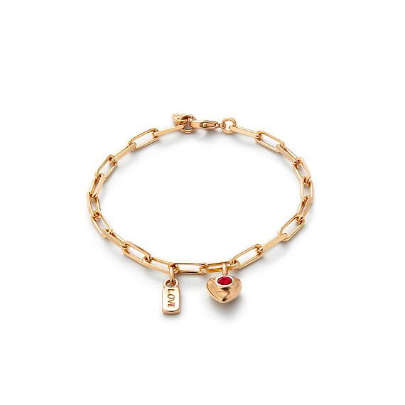 Золотой браслет с кристаллом Сваровски красного цвета UNOde50 Ser Unico, Размер (мм): 155