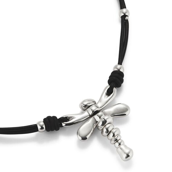 Серебряное ожерелье женское с натуральной кожей Стрекоза UNOde50 Ser Rebelde, изображение 3