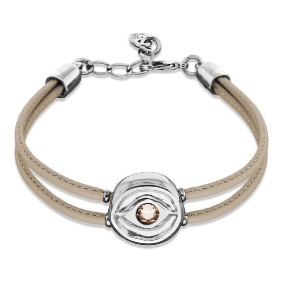 Кожаный браслет женский с серебром и цирконием UNOde50 Ser Intuitiva