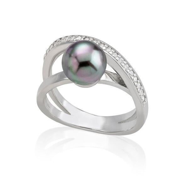 Серебряное кольцо женское с жемчугом и кубиками циркония Majorica Exquisite, Размер (мм): 16,5