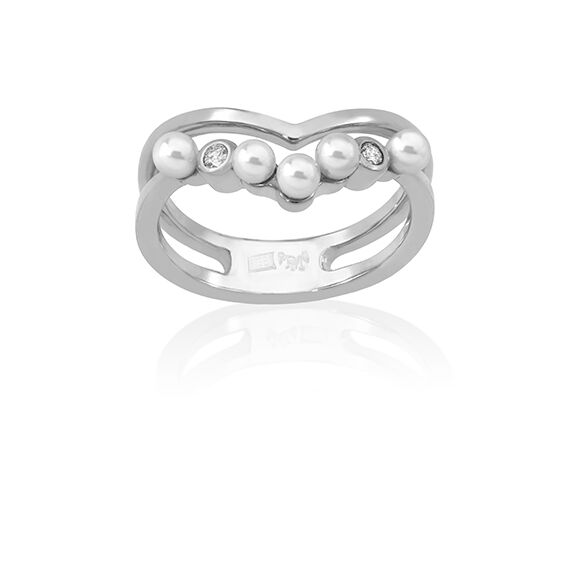 Серебряное кольцо женское с жемчугом и кубиками циркония Majorica Arabesque, Размер (мм): 17,5