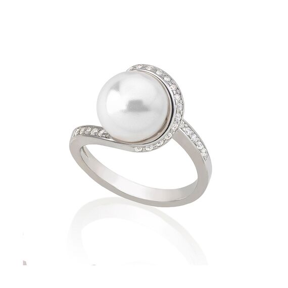 Серебряное кольцо женское с органическим жемчугом и кубиками циркония Exquisite Majorica, Размер (мм): 18,8