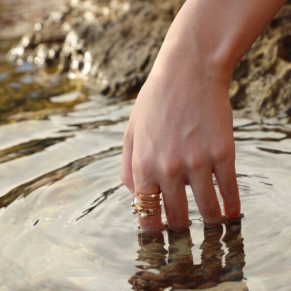 Золотое кольцо женское с жемчугом Majorica Timeless, Размер (мм): 17,5, изображение 5