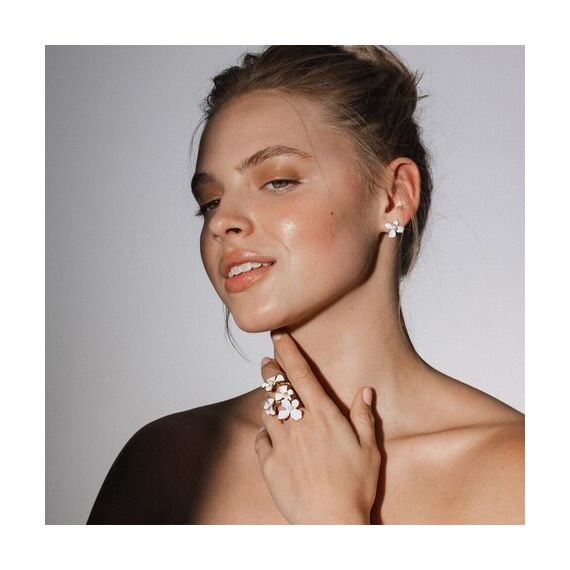 Золотые серьги женские с жемчугом Majorica Flowers, изображение 2