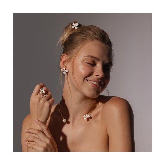 Золотые серьги женские с жемчугом Majorica Flowers, изображение 3