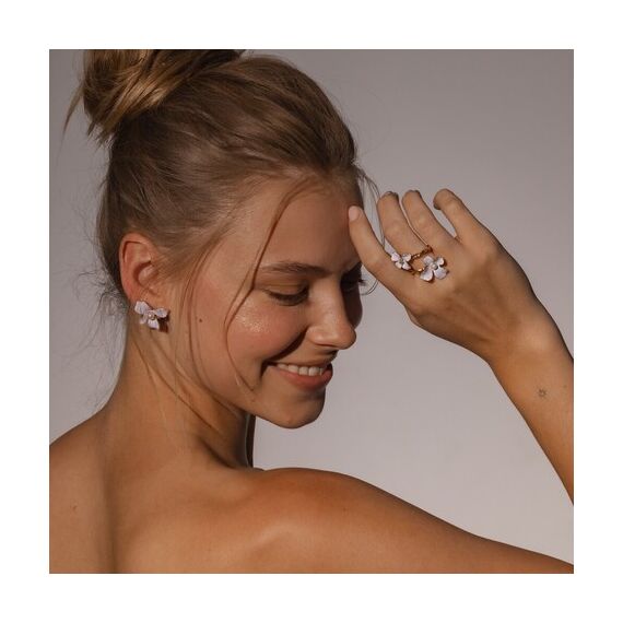 Золотые серьги женские с жемчугом Majorica Flowers, изображение 4