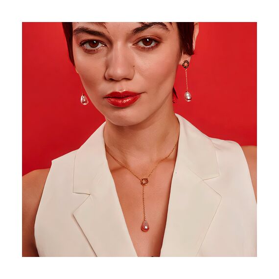 Золотые серьги висячие с жемчугом Majorica Luar, изображение 3