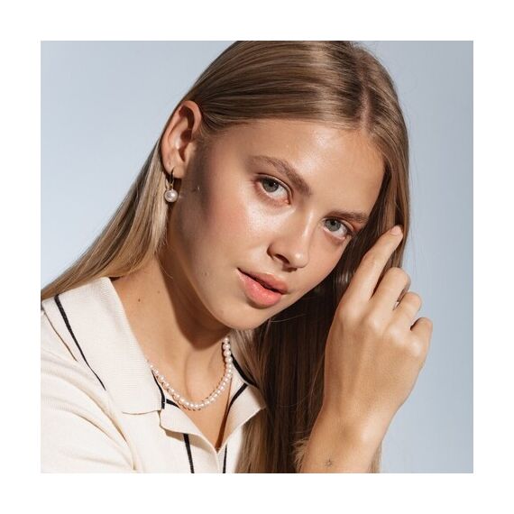 Золотые серьги женские с жемчугом Majorica Classic, изображение 2