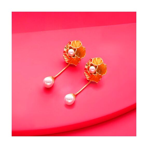 Золотые серьги женские с жемчугом Majorica Clavelina, изображение 3