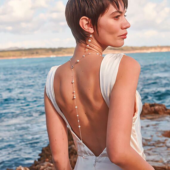 Серебряная цепочка женская с жемчугом Majorica Dangle, изображение 3