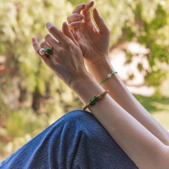 Золотое кольцо женское с жемчугом Majorica Twins & triplets, Размер (мм): 18,1-18,8, изображение 6