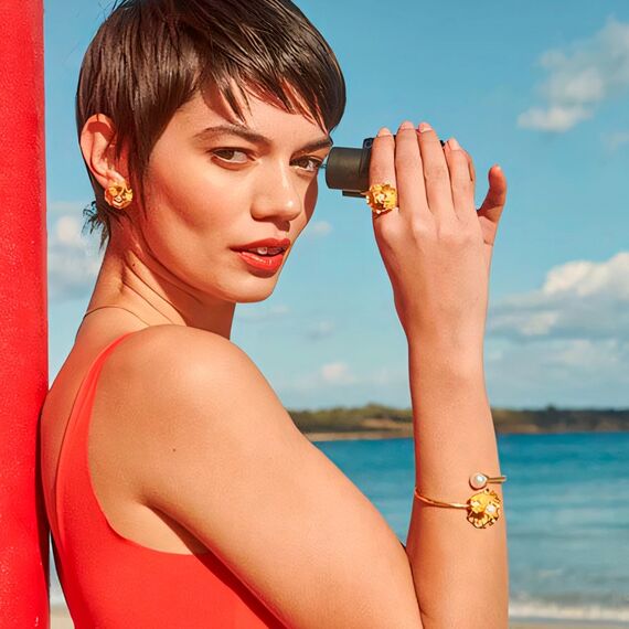 Золотой браслет с жемчугом Majorica Flowers, изображение 6