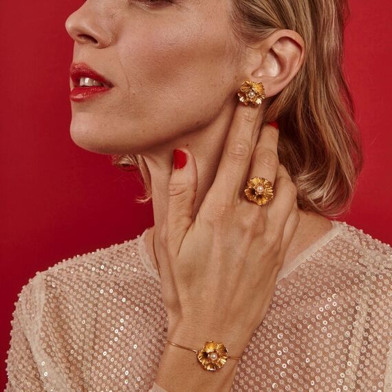 Золотое кольцо женское с жемчугом Majorica Clavelina, Размер (мм): 18,1-18,8, изображение 5