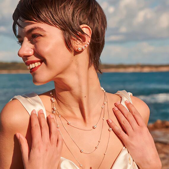 Серебряные серьги каффы с жемчугом Majorica Dangle, изображение 3