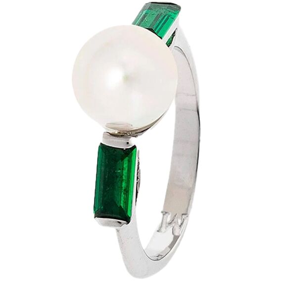 Серебряное кольцо с жемчугом и кубическим цирконием Majorica Selene, Размер (мм): 17,5