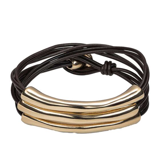 Кожаный браслет многослойный с золотом Не быть UNOde50 Not to be, Размер (мм): 165