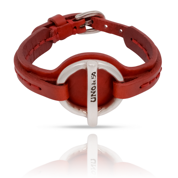 Женский браслет с серебром из кожи ручной работы UNOde50 Plug On - Red