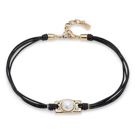 Ожерелье с жемчугом и золотом на кожаных шнурках UNOde50  DARLING