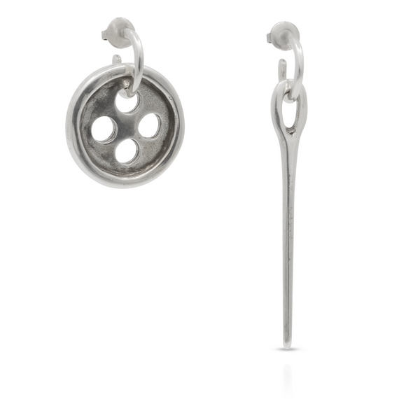 Серебряные серьги висячие Иголка с пуговицей UNOde50 Needle and button, изображение 2