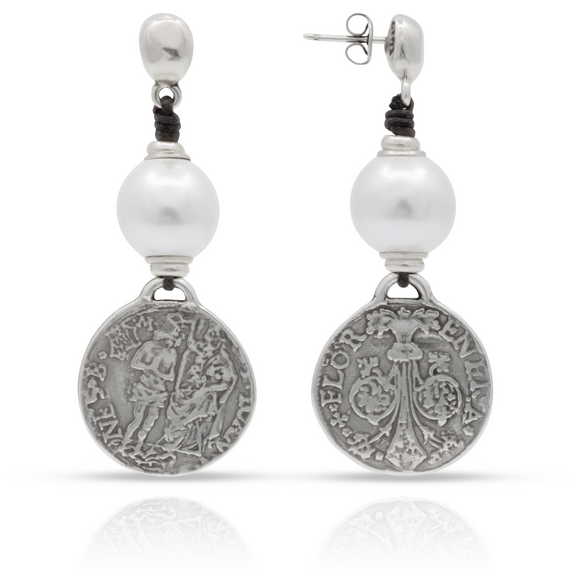 Серебряные серьги висячие с жемчугом Александрия UNOde50 Alexandria, изображение 4