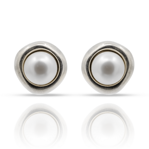 Серебряные серьги гвоздики с жемчугом Эго UNOde50 Ego, изображение 2