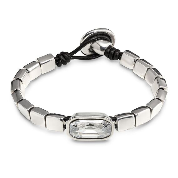 Серебряный браслет женский на коже с кристаллом Сваровски UNOde50 Anaconda