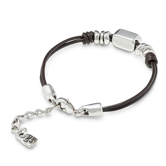 Кожаный браслет женский с серебряными вставками и кристаллом Сваровски UNOde50, изображение 3