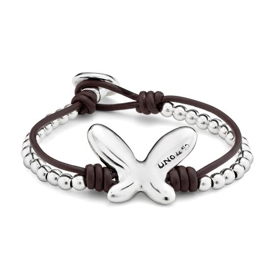 Серебряный браслет с натуральной кожей Бабочка UNOde50 Minifly