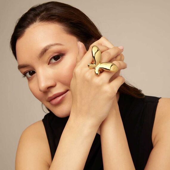 Золотое кольцо женское Бабочка большая UNOde50 Wings, Размер (мм): 19,1-19,5, изображение 3