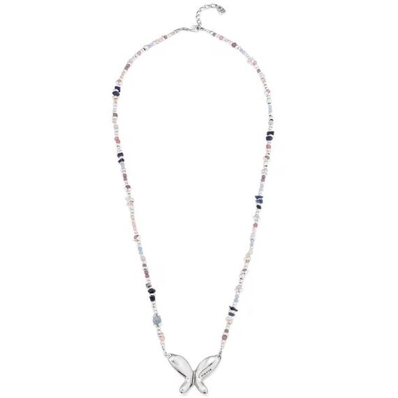 Серебряное колье женское длинное с разноцветными кристаллами и бабочкой UNOde50 Superfly