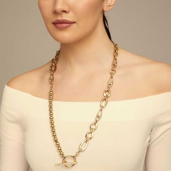 Золотое колье женское с комбинированными звеньями UNOde50 Yolo, изображение 7