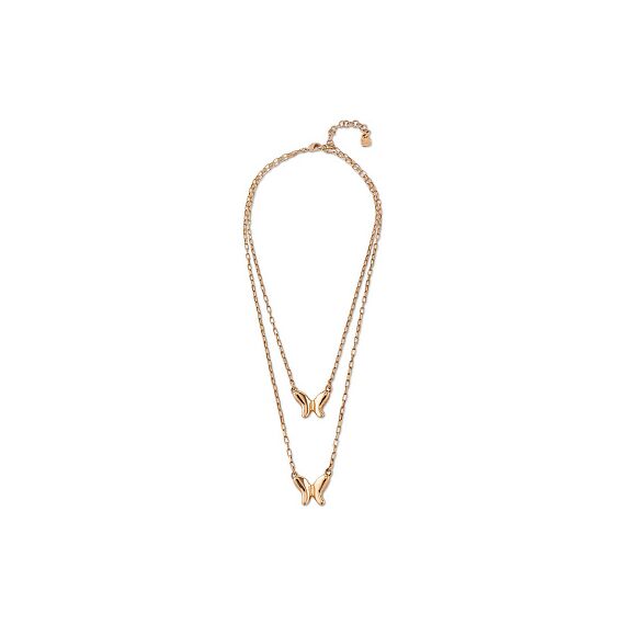 Золотое колье женское из двух цепочек разной длины с бабочками UNOde50 Doublefly